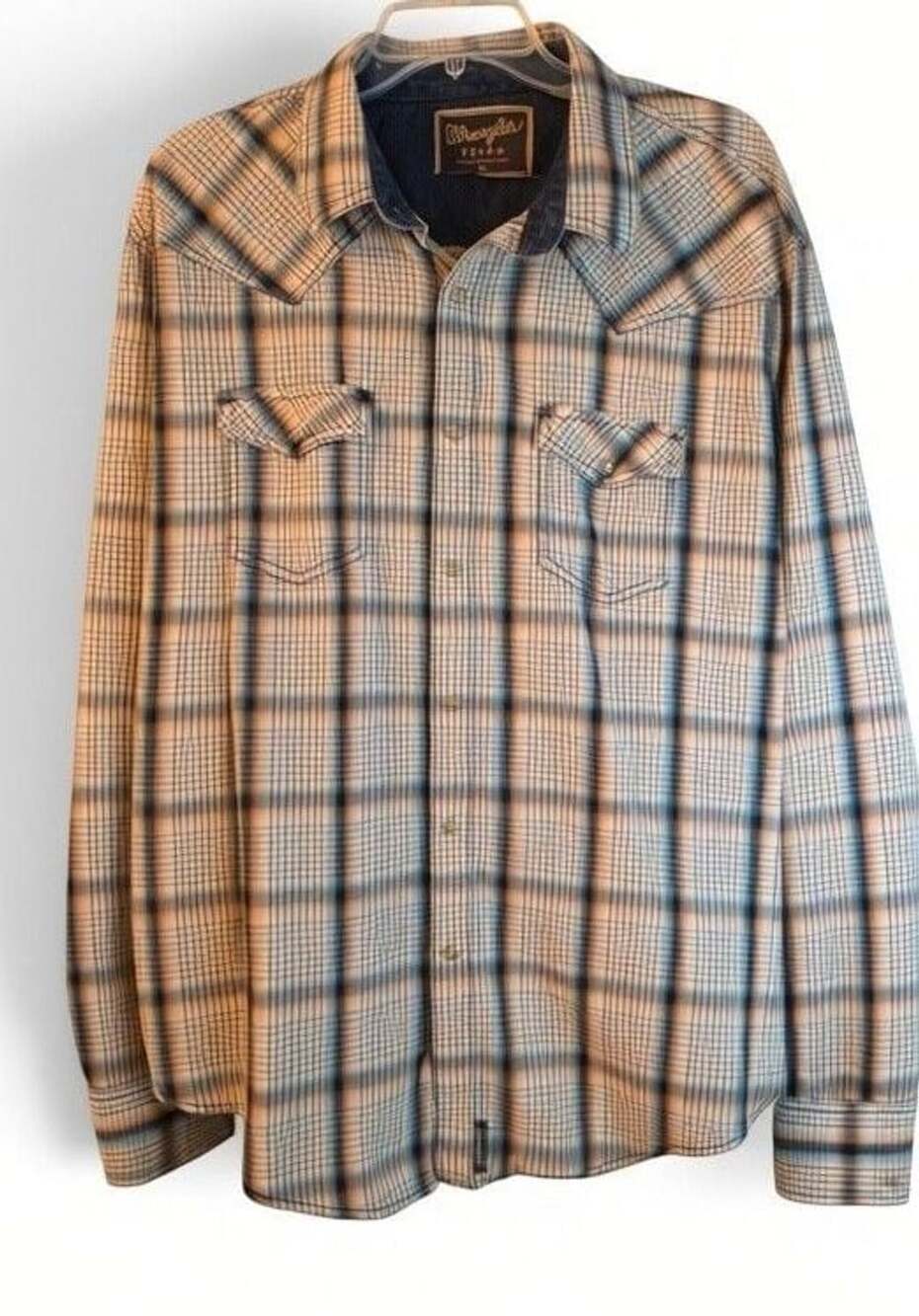 Wrangler Retro Premium Western Shirt Men's XL Plaid Long Sleeve Pearl Snap